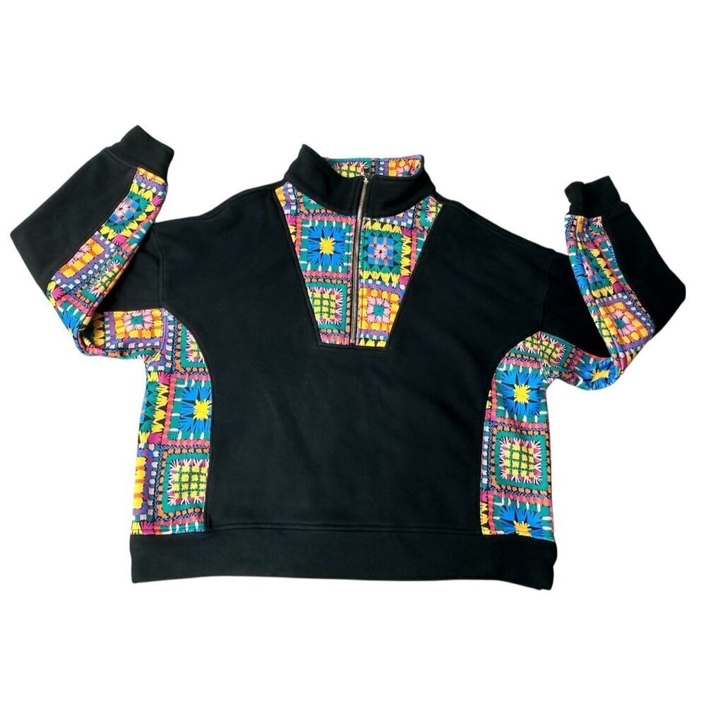SSYS The Willow Pullover in black crochet print 1/2 Zip Pullover Sweatshirt M